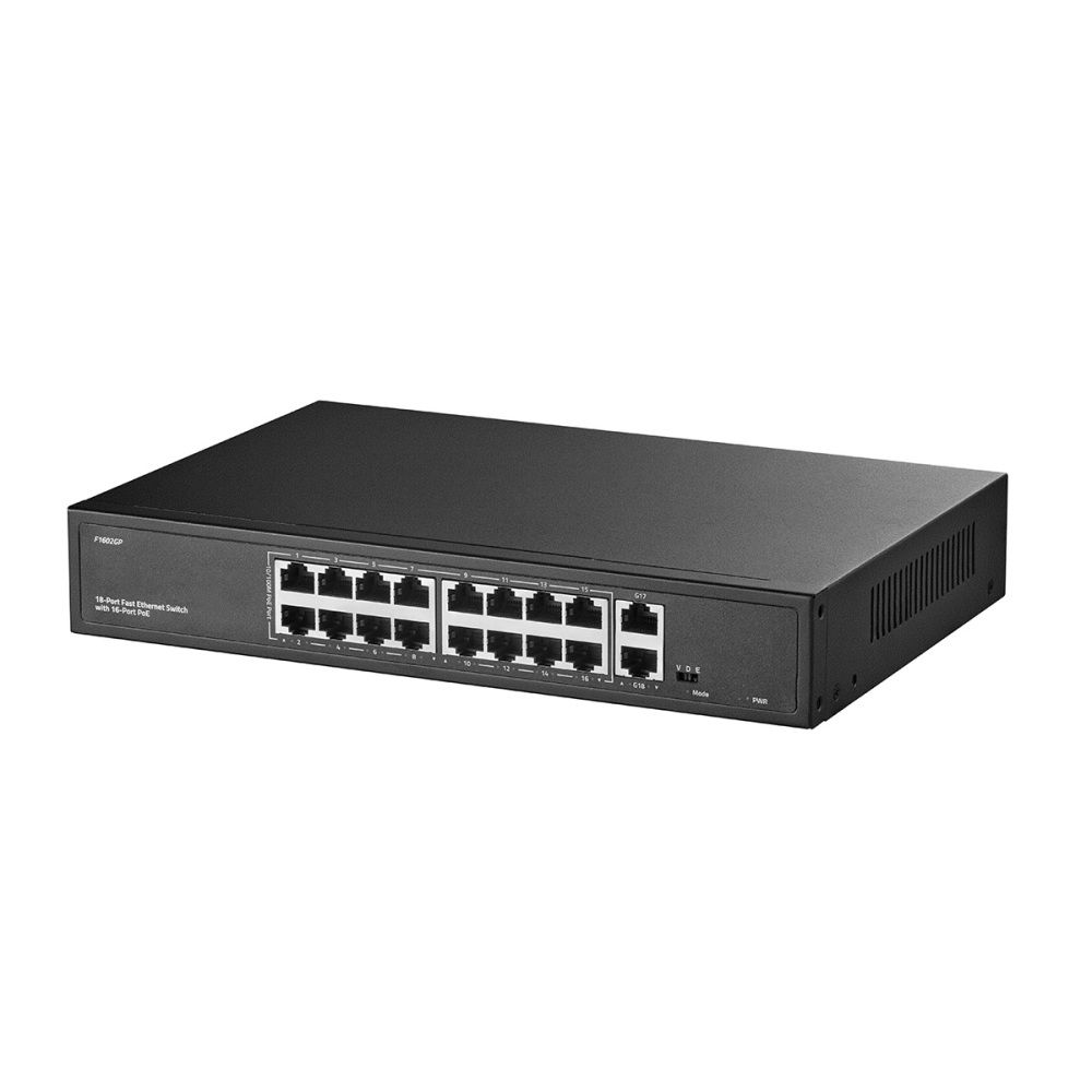 16 Port PoE Switch with 2 Gigabit Uplink, 10/100Mbps PoE+ Ports, 100/1000Mbps Uplink, IEEE802.3af/at, Max 200W, VLAN & PoE Extend 250m, YuLinca Metal RackMount Fanless Unmanaged Ethernet Switch