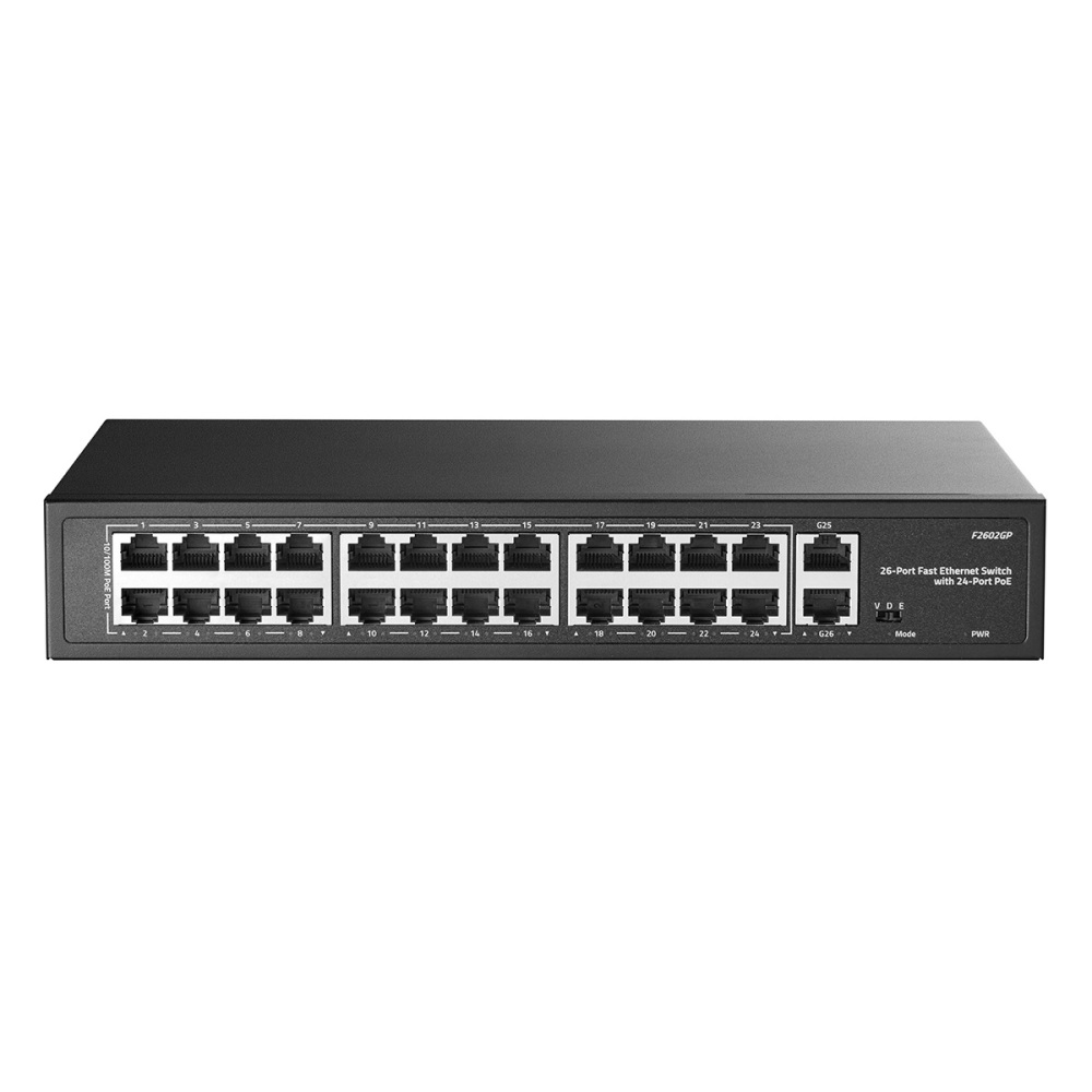 24 Port PoE Switch with 2 Gigabit Uplink, 100Mbps PoE+ Ports, 1000Mbps Uplink, IEEE802.3af/at, Max 300W, VLAN & PoE Extend 250m, YuLinca RackMount Fanless Unmanaged Ethernet Switch
