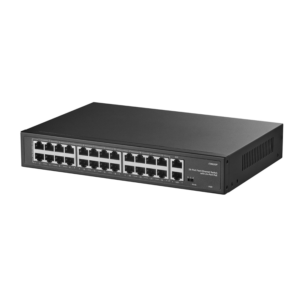24 Port PoE Switch with 2 Gigabit Uplink, 100Mbps PoE+ Ports, 1000Mbps Uplink, IEEE802.3af/at, Max 300W, VLAN & PoE Extend 250m, YuLinca RackMount Fanless Unmanaged Ethernet Switch