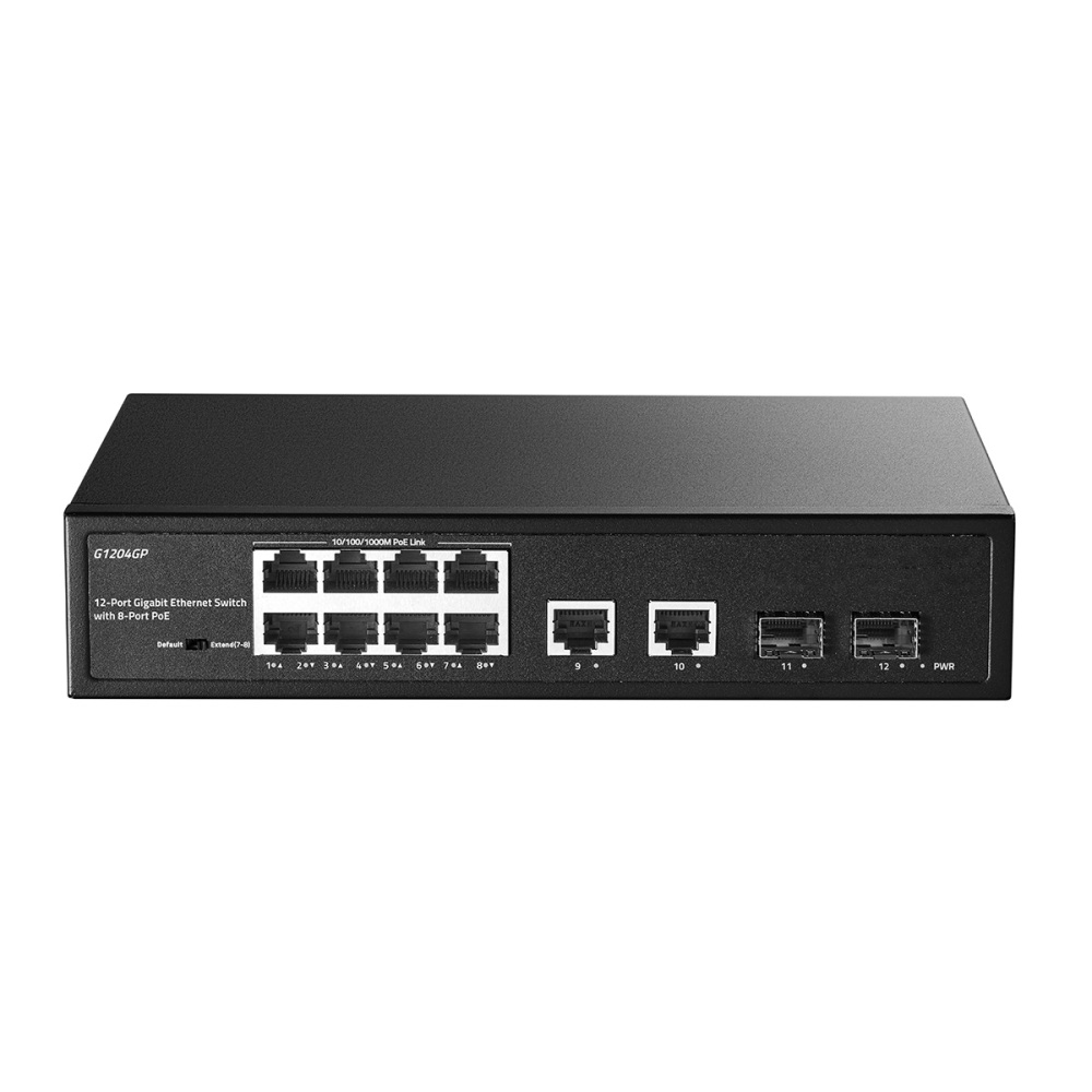 12 Port Gigabit PoE Switch, 8 Ggiabit PoE+, 2 GE Uplink, 2 Gigabit SFP Slot, IEEE802.3af/at Max 120W, Fanless Unmanaged Plug&Play Desktop Rackmount YuLinca Ethernet Switch