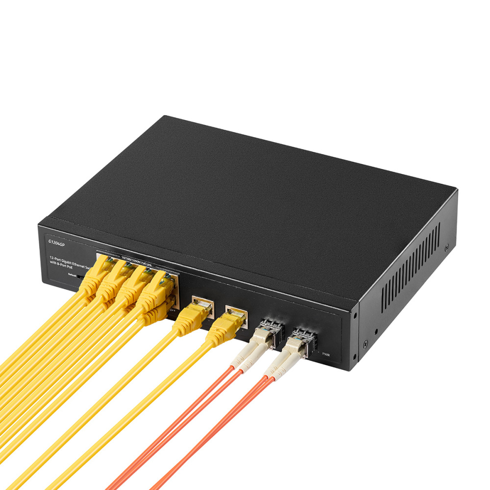 12 Port Gigabit PoE Switch, 8 Ggiabit PoE+, 2 GE Uplink, 2 Gigabit SFP Slot, IEEE802.3af/at Max 120W, Fanless Unmanaged Plug&Play Desktop Rackmount YuLinca Ethernet Switch