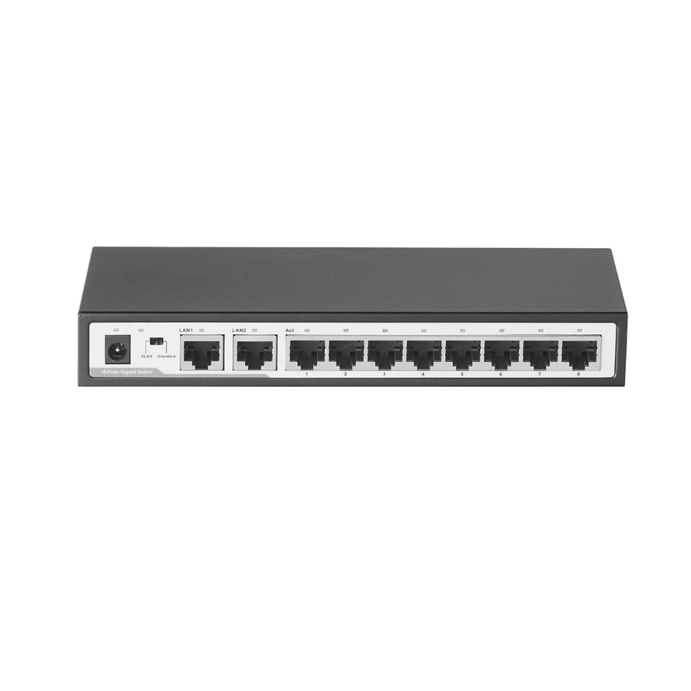 10 Port Gigabit Switch, 8 x 100/1000Mbps Ports, 2 Gigabit Uplink, Support Vlan, Metal Fanless Unmanaged Plug and Play YuLinca Ethernet Switch