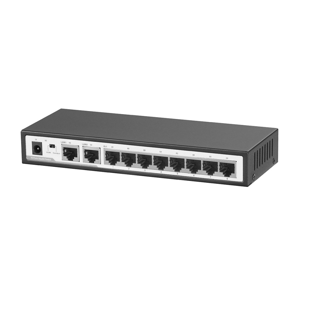 10 Port Gigabit Switch, 8 x 100/1000Mbps Ports, 2 Gigabit Uplink, Support Vlan, Metal Fanless Unmanaged Plug and Play YuLinca Ethernet Switch
