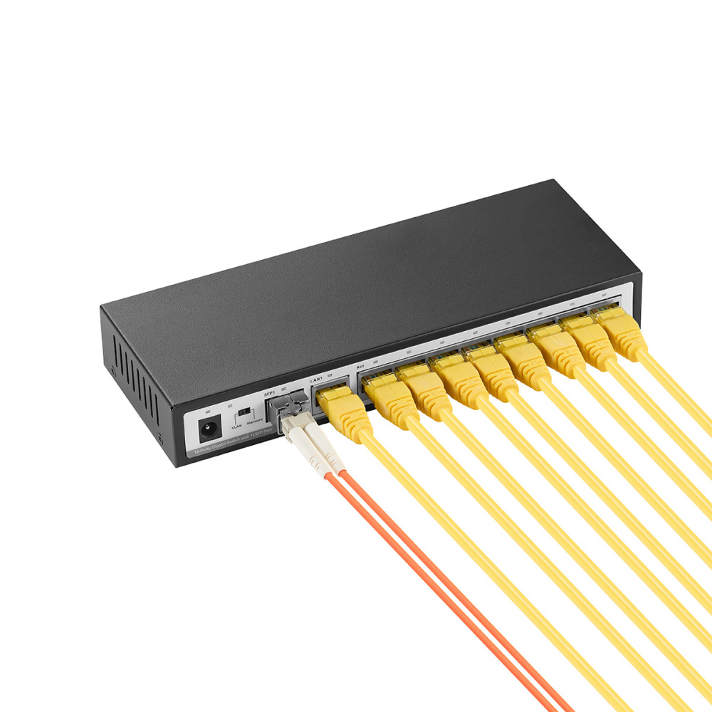 10 Port Gigabit Switch, 8 x 100/1000Mbps Ports, 1 Gigabit Uplink, 1 Gigabit SFP, Support Vlan, Metal Fanless Unmanaged Plug and Play YuLinca Ethernet Switch