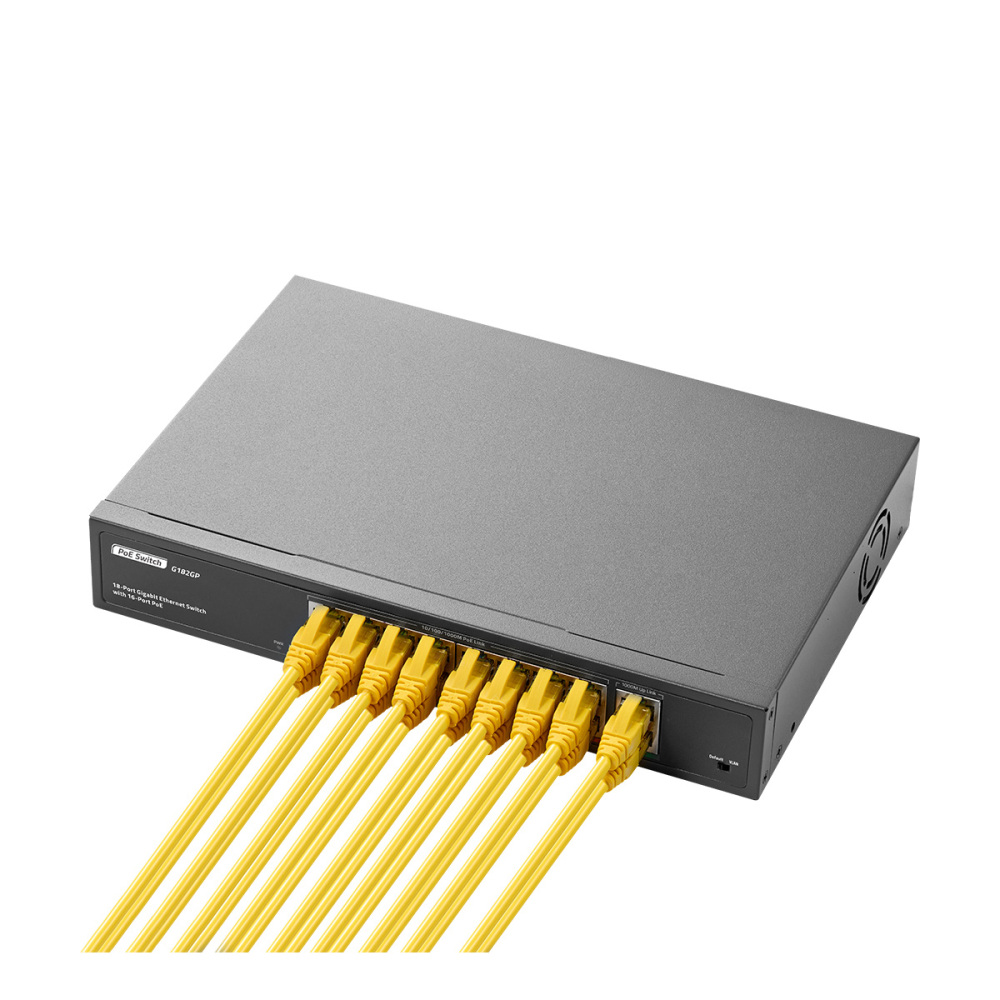 18 Port Gigabit PoE Switch, 16 Ggiabit PoE+, 2 GE Uplink, IEEE802.3af/at Max 250W, YuLinca Unmanaged Plug&Play Desktop Rackmount Ethernet Switch