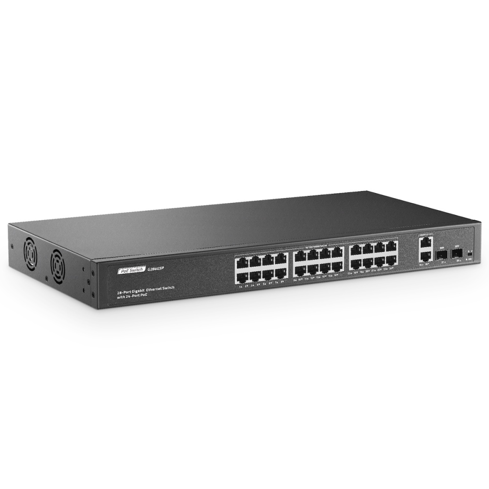 24 Port Gigabit PoE Switch with 2 GE Uplink, 2 Gigabit SFP, IEEE802.3af/at Max 400W, YuLinca Unmanaged Rackmount Switch with VLAN and AI Watchdog