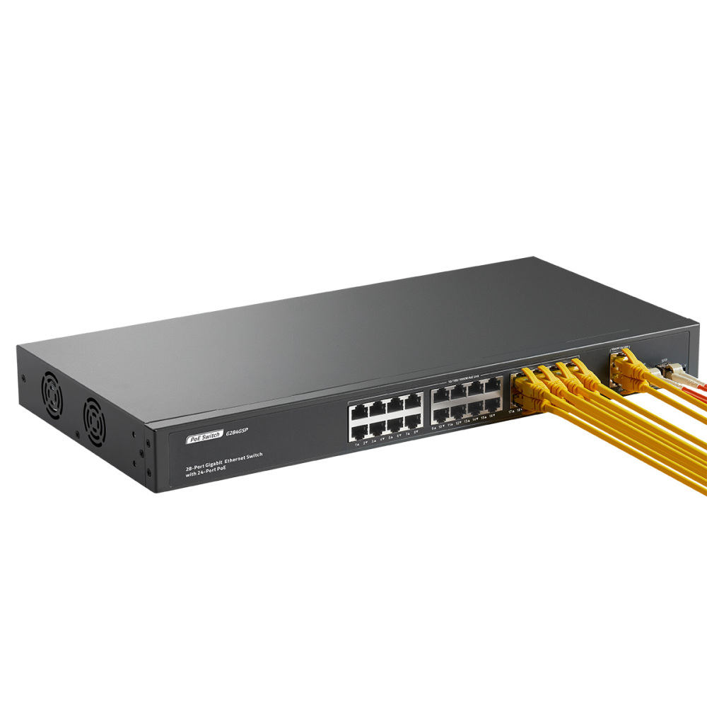 24 Port Gigabit PoE Switch with 2 GE Uplink, 2 Gigabit SFP, IEEE802.3af/at Max 400W, YuLinca Unmanaged Rackmount Switch with VLAN and AI Watchdog
