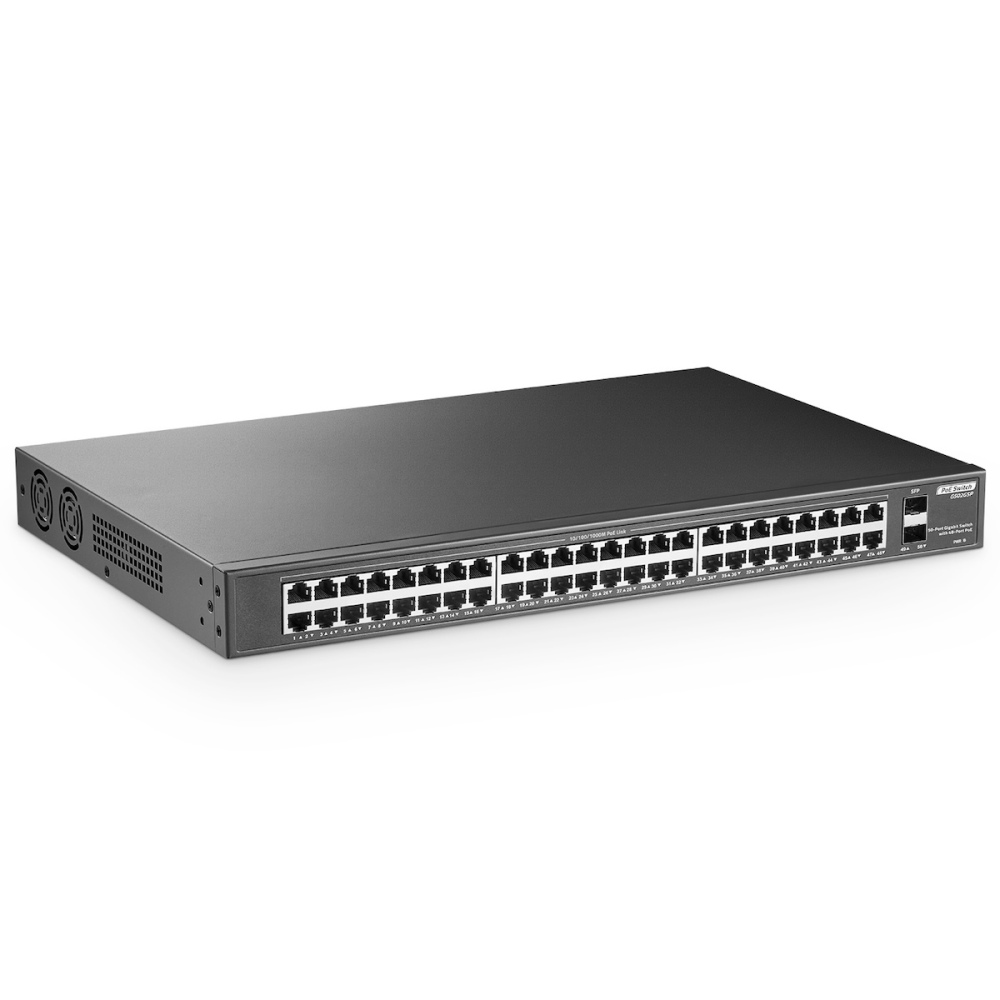 48 Port Full PoE Gigabit Switch with 2 Gigabit SFP, IEEE802.3af/at Max 800W, YuLinca Unmanaged Rackmount Switch with VLAN and AI Watchdog
