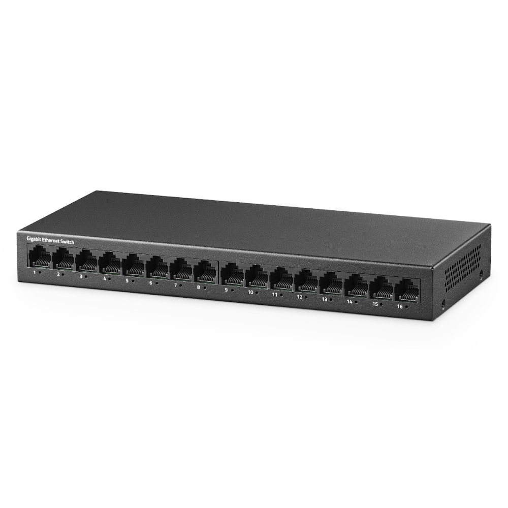 16 Port Gigabit Switch, 16 x 100/1000Mbps Ports, Metal Unmanaged Fanless Pluy and Play YuLinca Network Switch