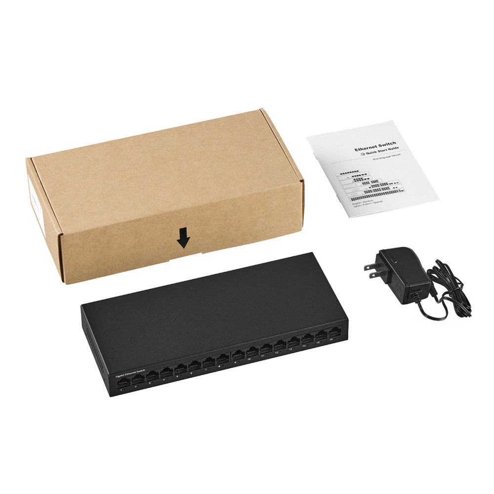 16 Port Gigabit Switch, 16 x 100/1000Mbps Ports, Metal Unmanaged Fanless Pluy and Play YuLinca Network Switch