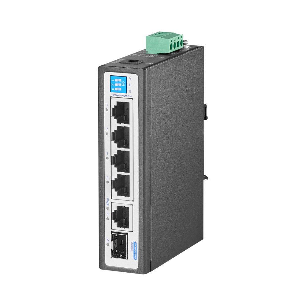 6 Port Mini Gigabit Industrial DIN-Rail Ethernet Switch, 4 x 100/1000Mbps RJ45 Ports, 1G RJ45 Uplink, 1G SFP, Unmanaged IP30 (-40~185°F) Hardened YuLinca Switch