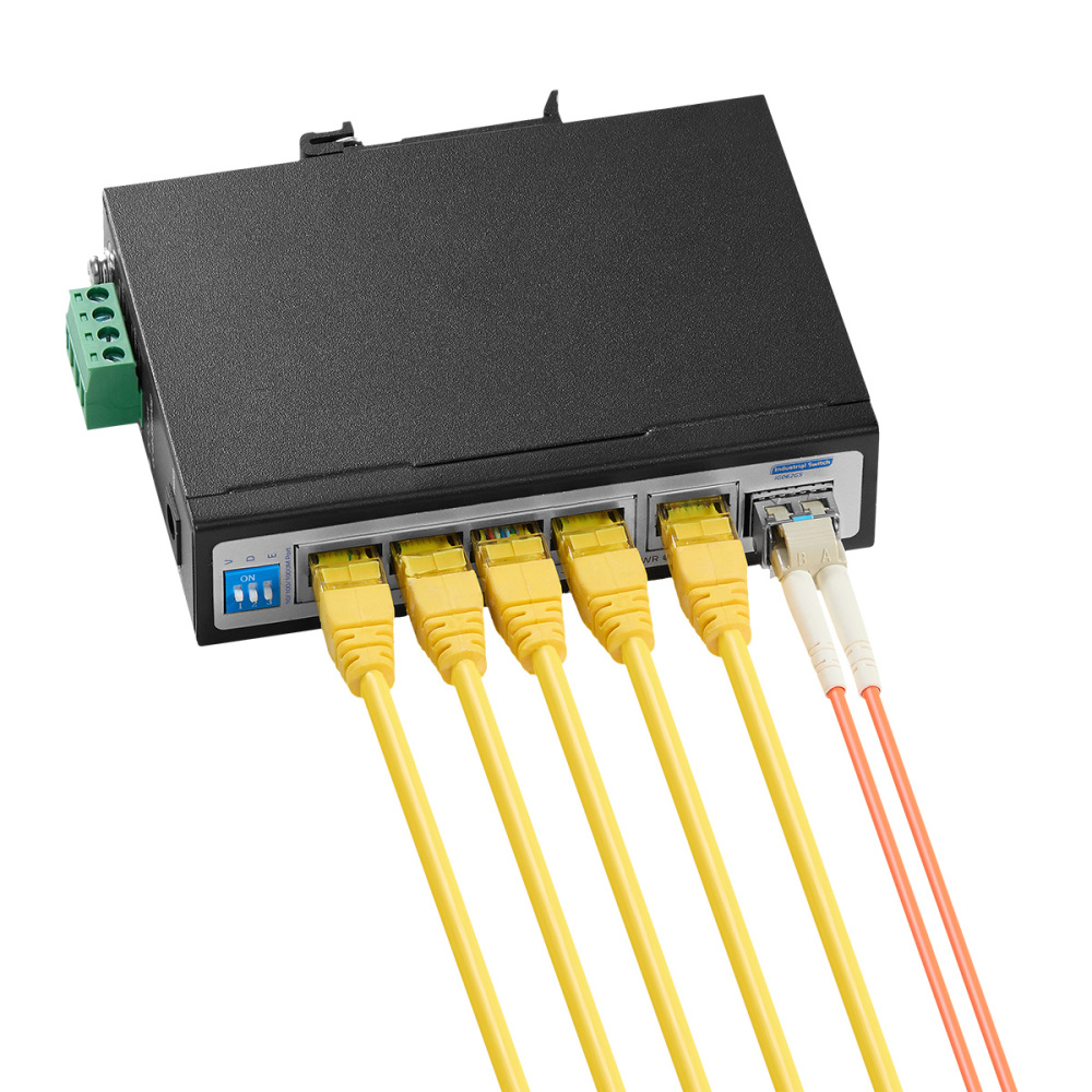 6 Port Mini Gigabit Industrial DIN-Rail Ethernet Switch, 4 x 100/1000Mbps RJ45 Ports, 1G RJ45 Uplink, 1G SFP, Unmanaged IP30 (-40~185°F) Hardened YuLinca Switch