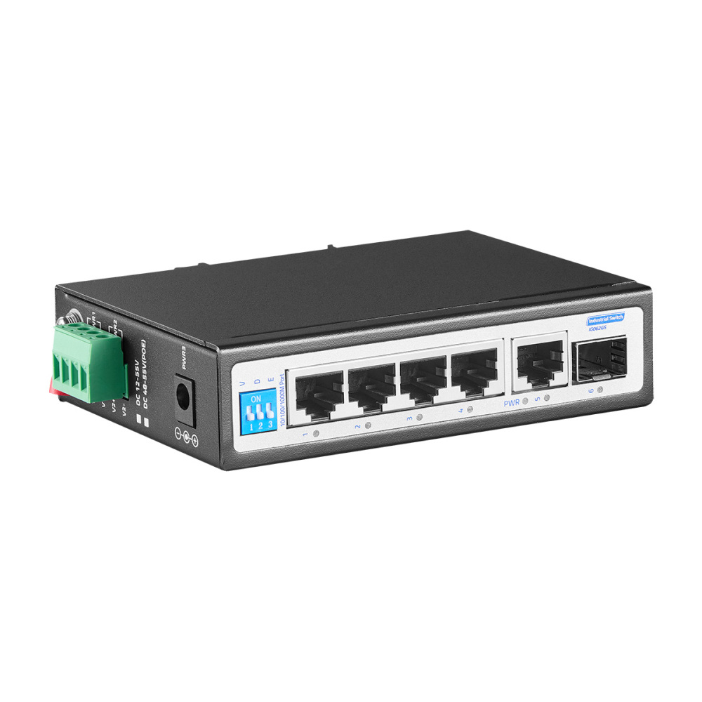 6 Port Mini Gigabit Industrial DIN-Rail Ethernet Switch, 4 x 100/1000Mbps RJ45 Ports, 1G RJ45 Uplink, 1G SFP, Unmanaged IP30 (-40~185°F) Hardened YuLinca Switch