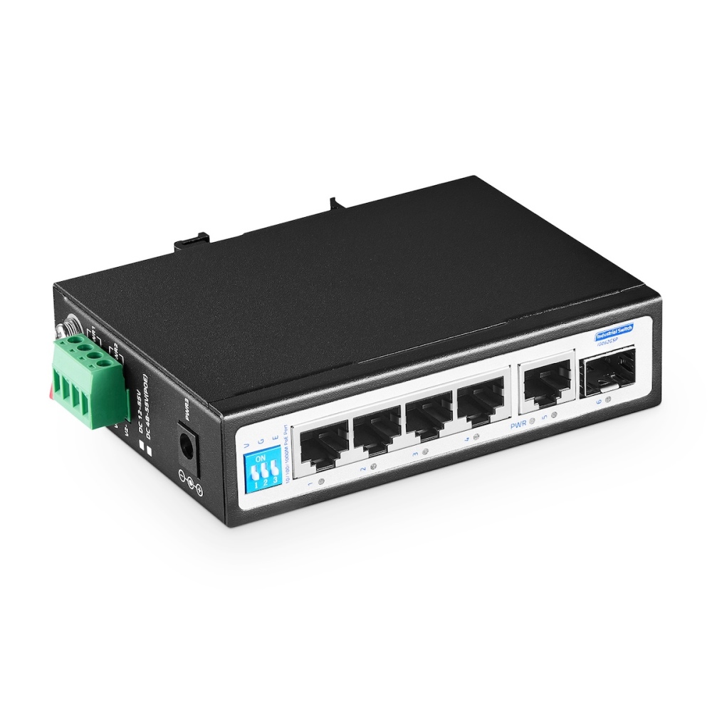 6 Port Mini Gigabit Industrial DIN-Rail Ethernet Switch, 4 x 100/1000Mbps RJ45 Ports, 1G RJ45 Uplink, 1G SFP, Unmanaged IP30 (-40~185°F) Hardened YuLinca Switch