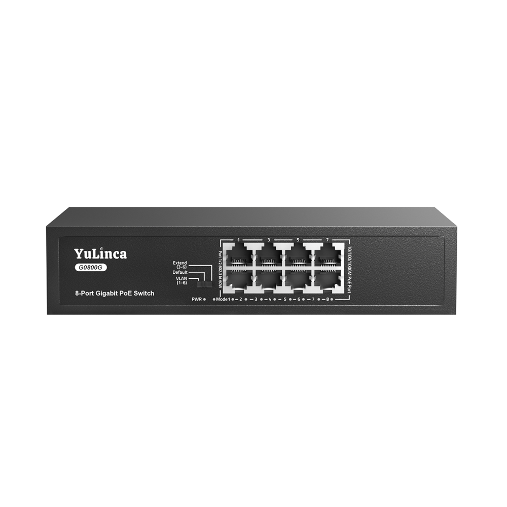 YuLinca 8 Port Gigabit PoE Switch, IEEE802.3af/at PoE+, Max 120W, VLAN & PoE Extend 250m , Fanless Plug & Play Ethernet Switch