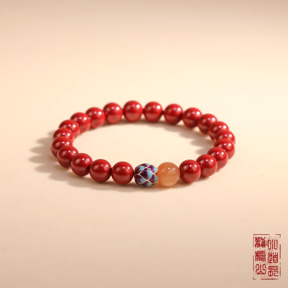 龙虎山天师祖庭高纯度天然朱砂莲花手串女士本命年护身平安手链