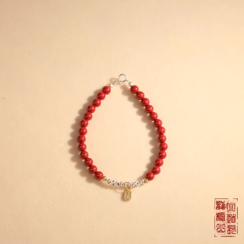 龙虎山天师祖庭天然高纯特级朱砂纯银女士手链辟X细护身平安手串