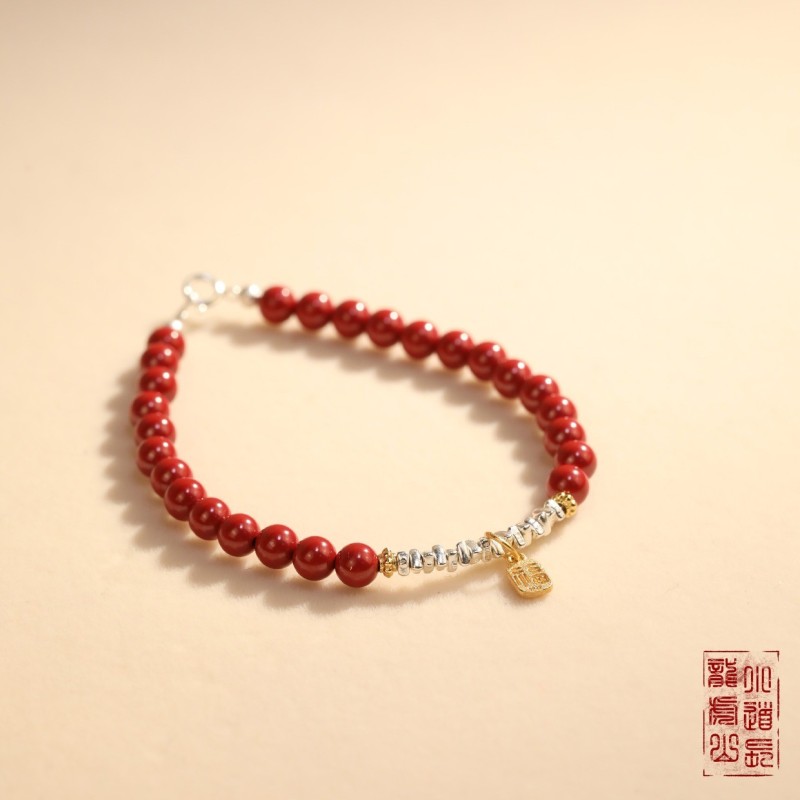 龙虎山天师祖庭天然高纯特级朱砂纯银女士手链辟X细护身平安手串