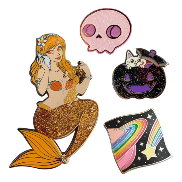 Custom Glitter Lapel Pins | Fantasy Animal Character Badges