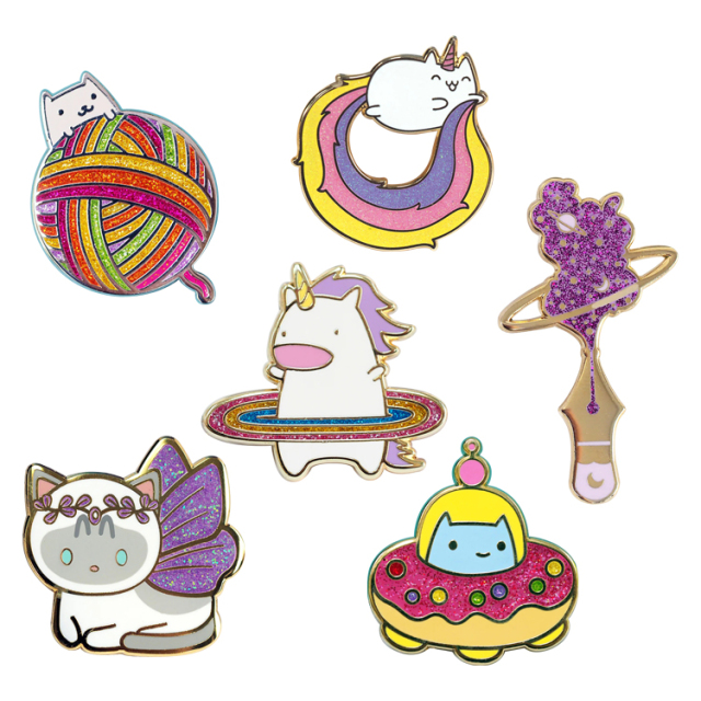 Custom Glitter Lapel Pins | Fantasy Animal Character Badges