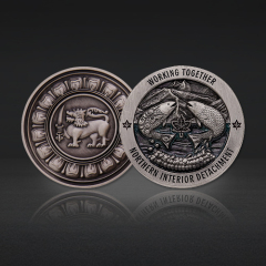 Custom 3D Antique Challenge Coins | Silver Plated Engraved Coins