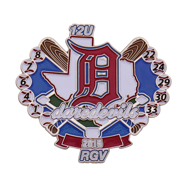 Newly designed commemorative sports event badge featuring baseball logo and soft enamel pin