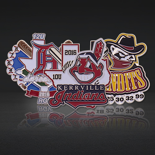 Newly designed commemorative sports event badge featuring baseball logo and soft enamel pin