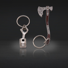 Customizable metal 3D axe shape and car engine model commemorative key chain