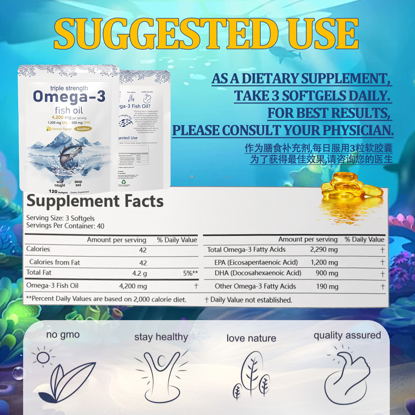 Fish oil soft capsules Healthy Heart Support Omega 3 Fish Oil  Joint Health Brain & Cognitive Health