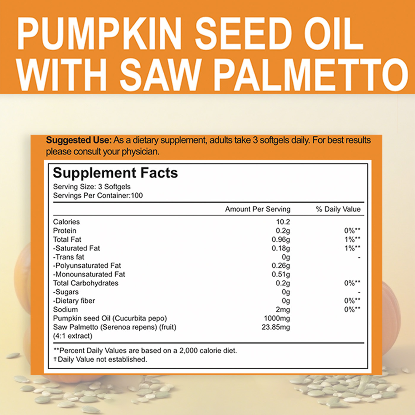 Pumpkin Seed Oil  & Saw Palmetto Supplement Cold Pressed, Pure Virgin Oil Softgels Hair Growth & Anti-Aging & Hydration heart-healthy Antioxidants
