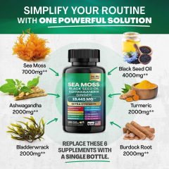 Sea Moss Supplement  Moss Advanced with Burdock Root, Bladderwrack & Muira Puama for Immunity, Gut, & Energy - Superfood Sea Moss Supplements w/Raw Sea Moss Powder  60 Vegan