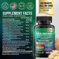 Sea Moss Supplement  Moss Advanced with Burdock Root, Bladderwrack & Muira Puama for Immunity, Gut, & Energy - Superfood Sea Moss Supplements w/Raw Sea Moss Powder  60 Vegan