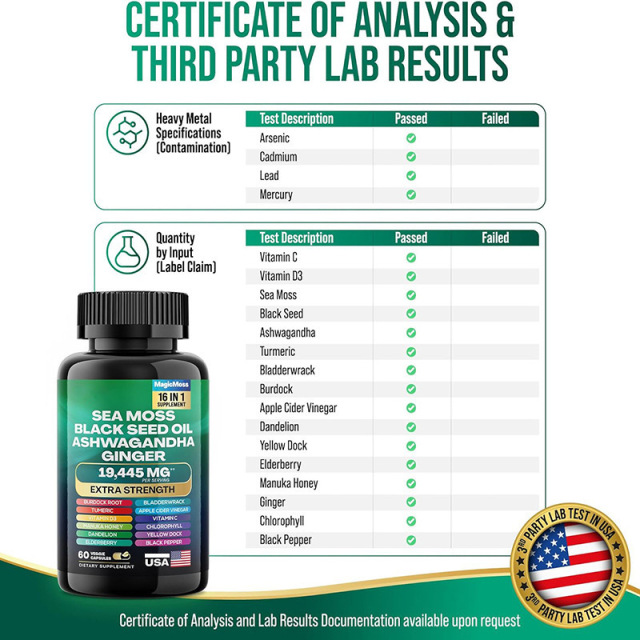 Sea Moss Supplement  Moss Advanced with Burdock Root, Bladderwrack & Muira Puama for Immunity, Gut, & Energy - Superfood Sea Moss Supplements w/Raw Sea Moss Powder  60 Vegan