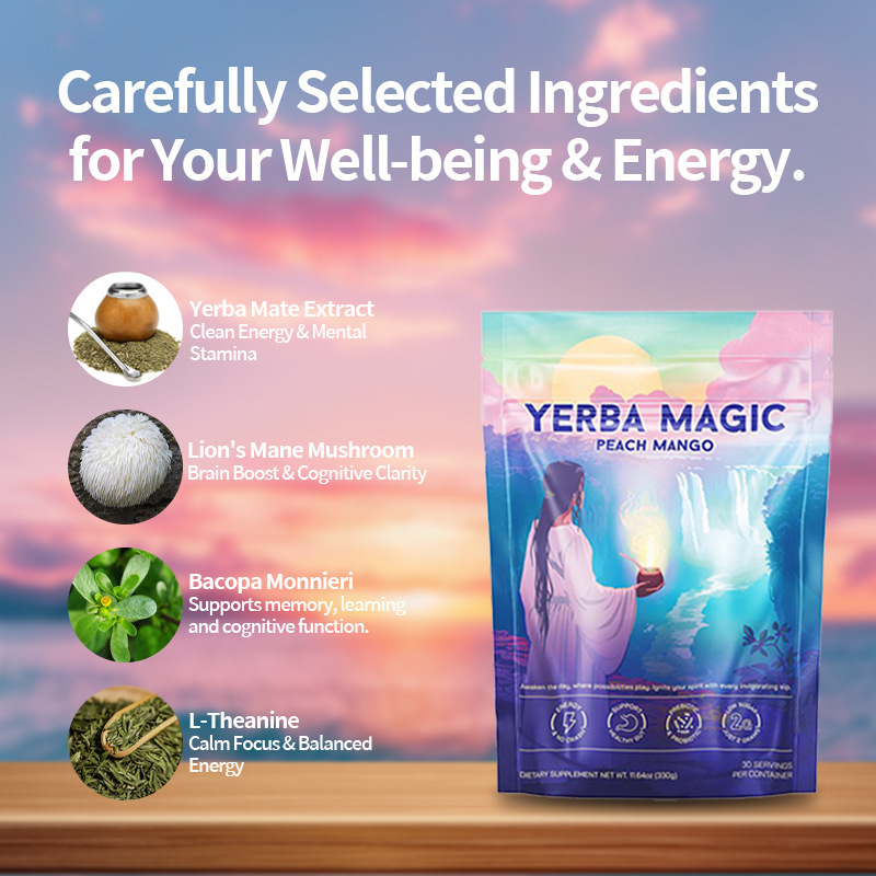 Yerba Magic Supplement  Instant Powder Super Drink with Nootropics, Prebiotics & Probiotics – Clean Energy, Mental Clarity & Gut Wellness | Low Sugar, Natural Caffeine – 30 Servings