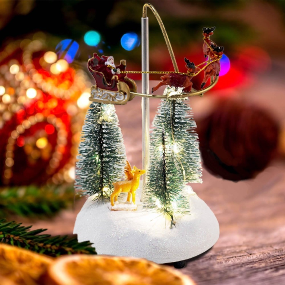 Christmas Snow Village Animated Flaming Sleigh Accessory Figurine, Lights Musical Christmas Santa Sleigh Vacation Decorations, Multicolor