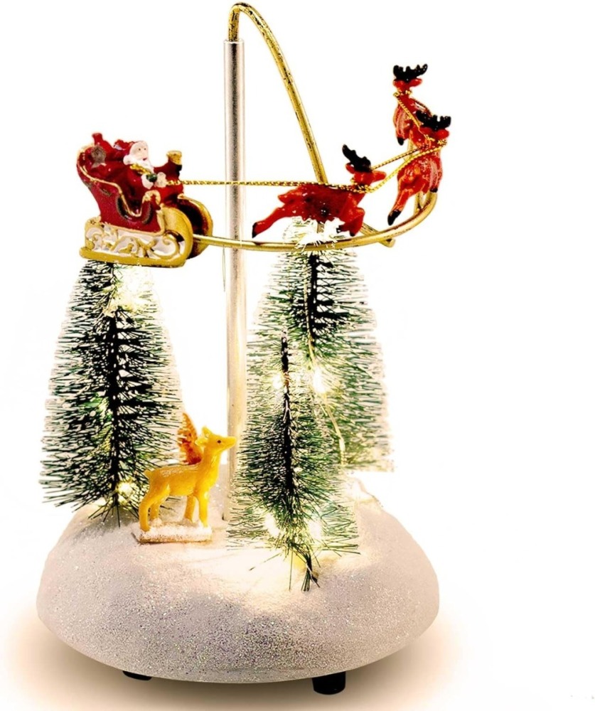 Christmas Snow Village Animated Flaming Sleigh Accessory Figurine, Lights Musical Christmas Santa Sleigh Vacation Decorations, Multicolor