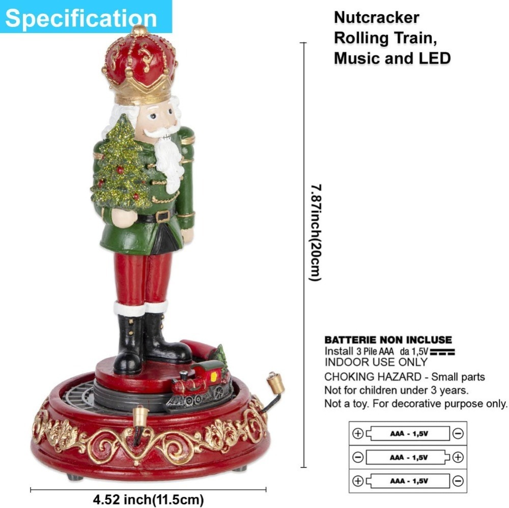 Christmas Gingerbread Nutcracker Collection Figurines, Animated Rotating Train Tiered Nutcracker Decor with LED Light, Indoor Winter Table Desktop Fireplace Decorations
