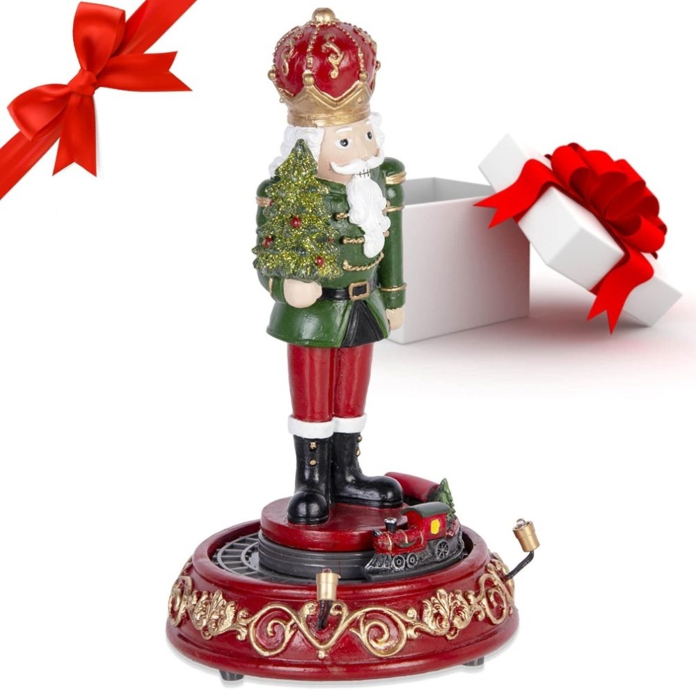 Christmas Gingerbread Nutcracker Collection Figurines, Animated Rotating Train Tiered Nutcracker Decor with LED Light, Indoor Winter Table Desktop Fireplace Decorations