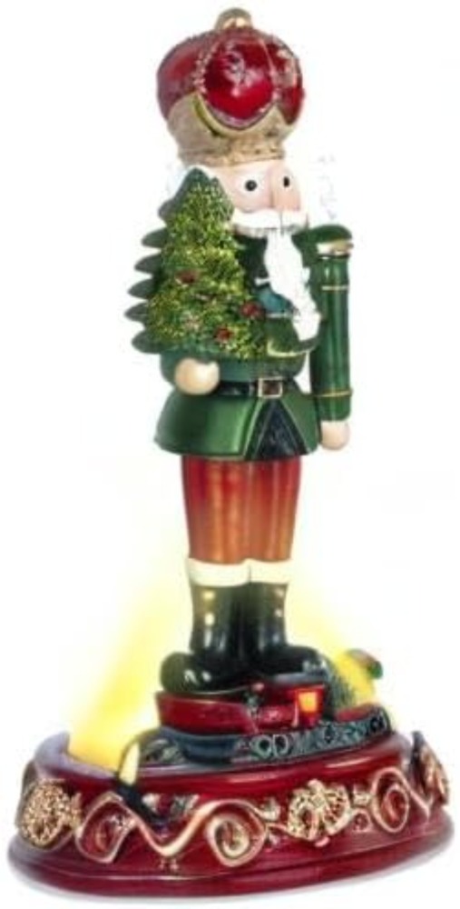 Christmas Gingerbread Nutcracker Collection Figurines, Animated Rotating Train Tiered Nutcracker Decor with LED Light, Indoor Winter Table Desktop Fireplace Decorations