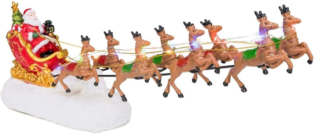 Christmas Winter Santa's Sleigh with 8 Reindeers
