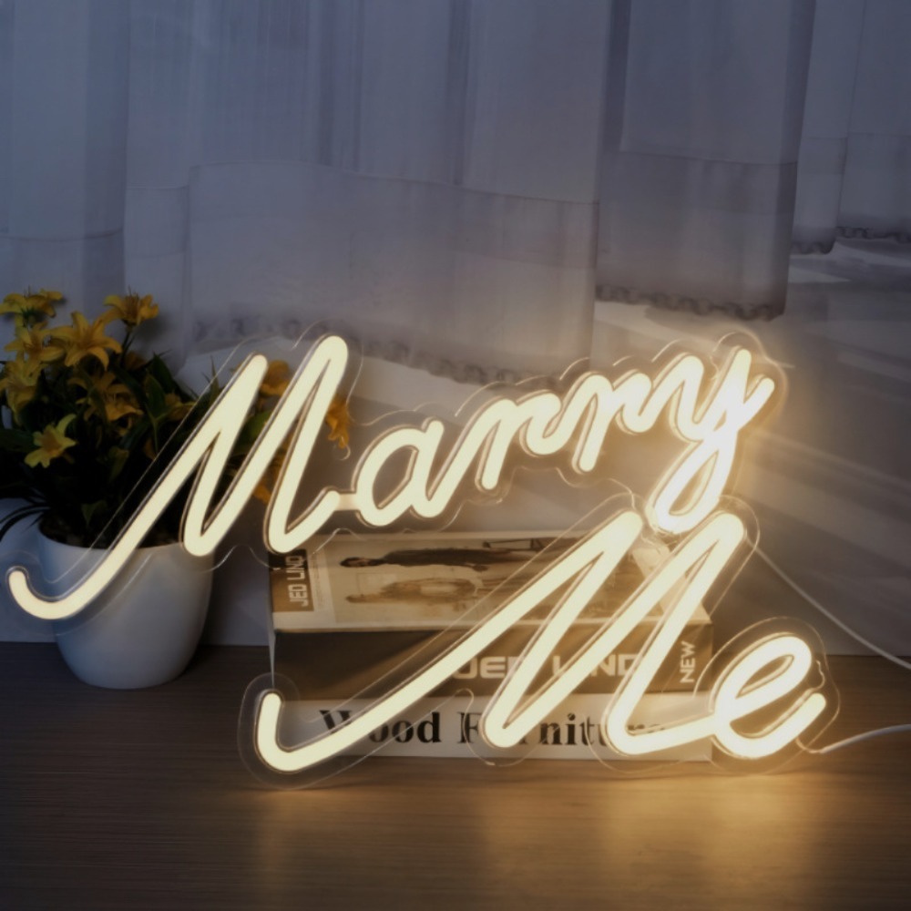 LED Neon Light for Proposal Engagement Art Decor, Marry Me Neon Signs for Engagement Wedding Valentines Day Girlfriend Party Bedroom Wall Hanging Decoration