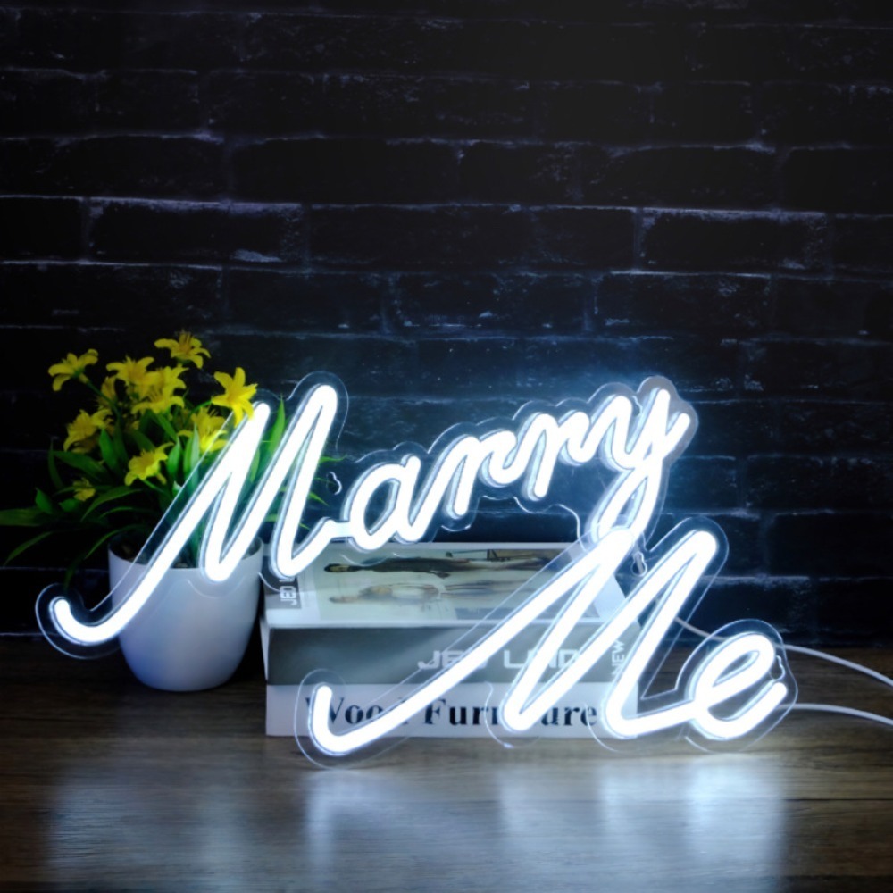 LED Neon Light for Proposal Engagement Art Decor, Marry Me Neon Signs for Engagement Wedding Valentines Day Girlfriend Party Bedroom Wall Hanging Decoration