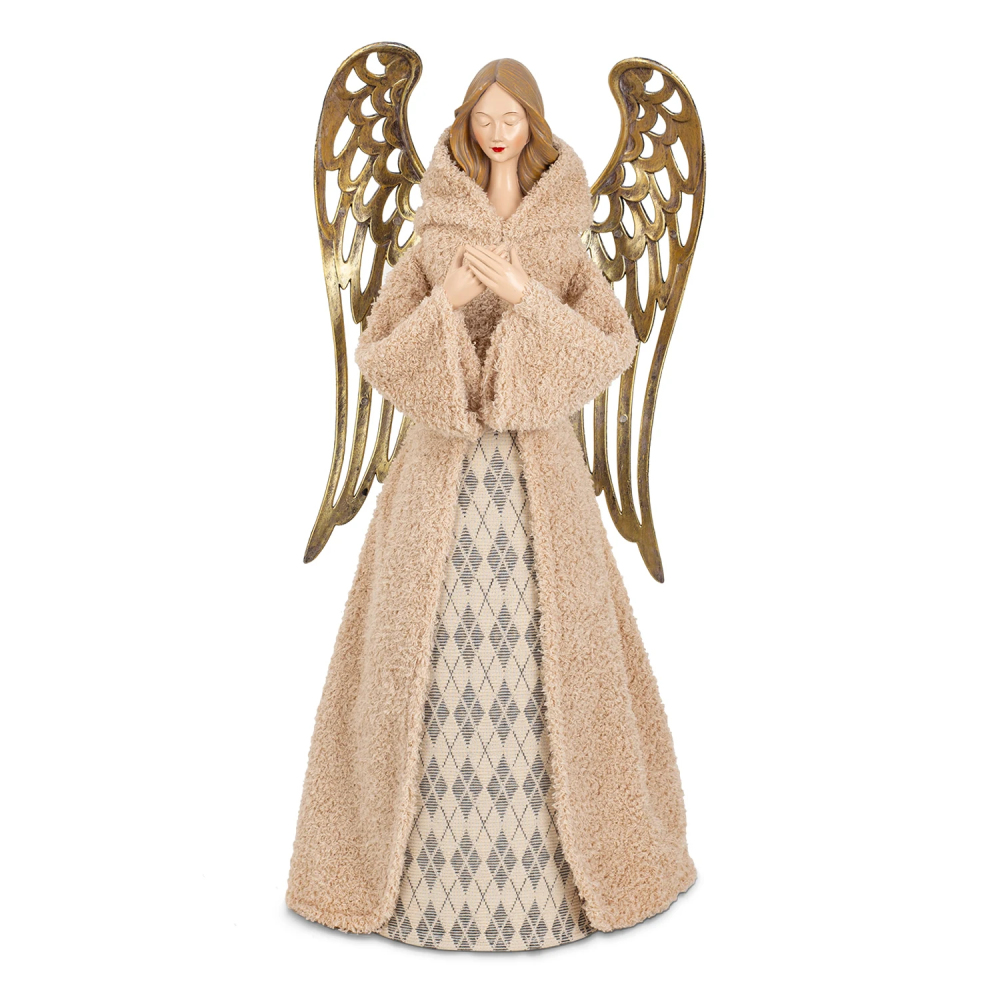 Pre-Lit Guardian Angel Christmas Figurine Fabric Doll with Gold Wings LED Lights for Festive Home Decor Women's Gift