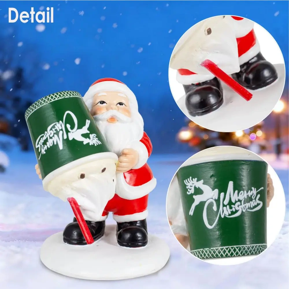 Christmas Villages Decor Accessories Santa Claus Collection Figurines with Christmas Cup Holiday Home Festive Table Ornaments