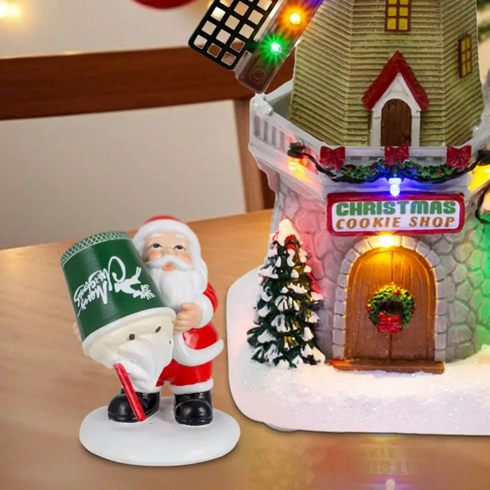 Christmas Villages Decor Accessories Santa Claus Collection Figurines with Christmas Cup Holiday Home Festive Table Ornaments