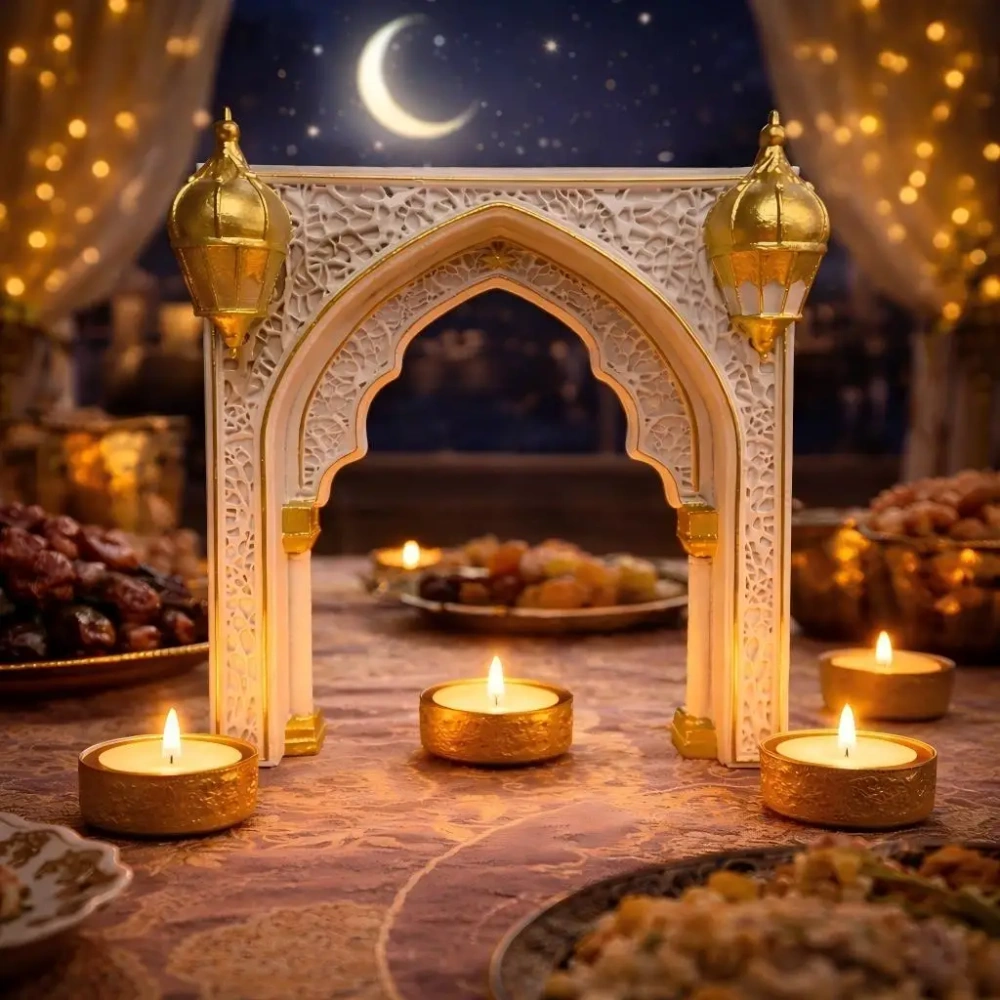 Ramadan Decoration Eid Mubarak Islamic Arch Ornament Candle Holder Arabic Style Home Decor for Muslim Festival Party Supplies