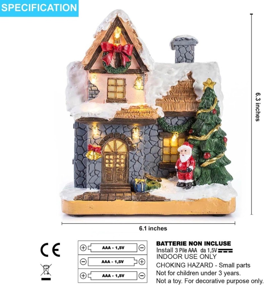 innodept12 6" Resin Christmas Scene Village Houses Town with Warm White LED Light Battery Operate Christmas Ornamnet