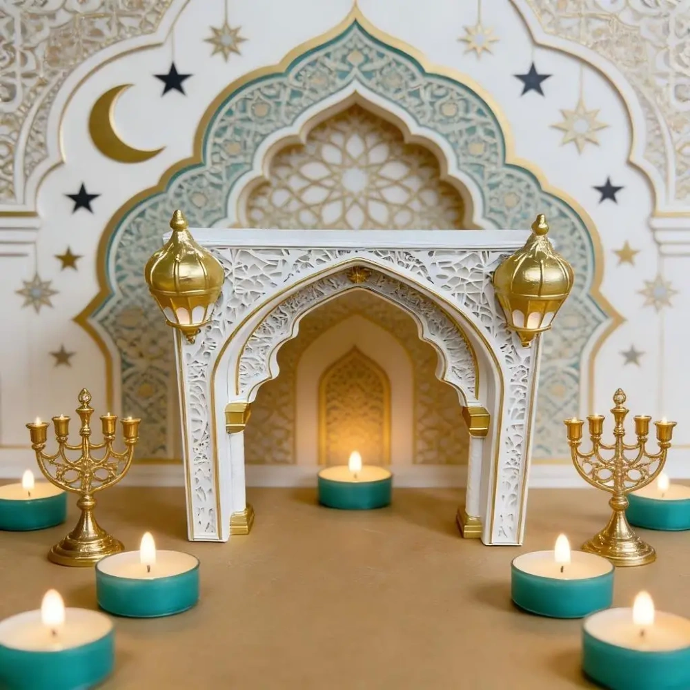 Ramadan Decoration Eid Mubarak Islamic Arch Ornament Candle Holder Arabic Style Home Decor for Muslim Festival Party Supplies