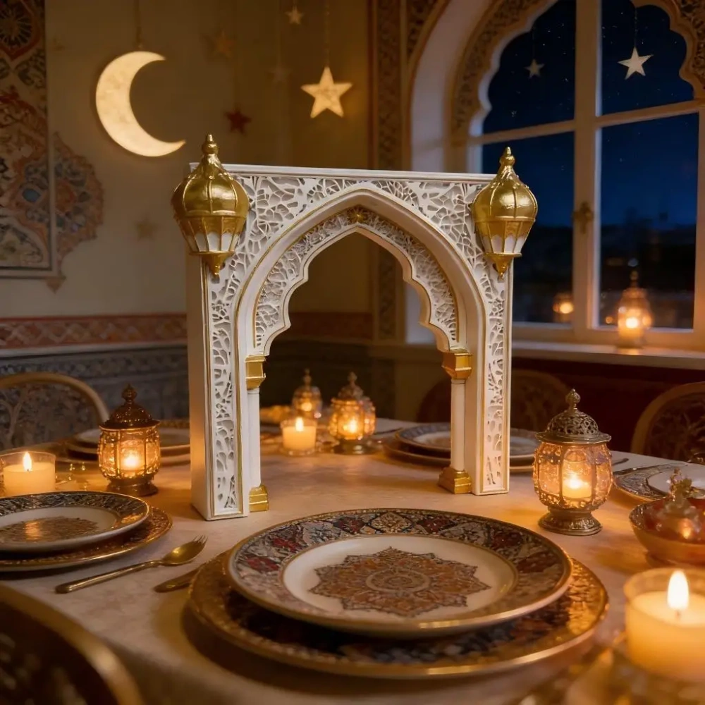 Ramadan Decoration Eid Mubarak Islamic Arch Ornament Candle Holder Arabic Style Home Decor for Muslim Festival Party Supplies