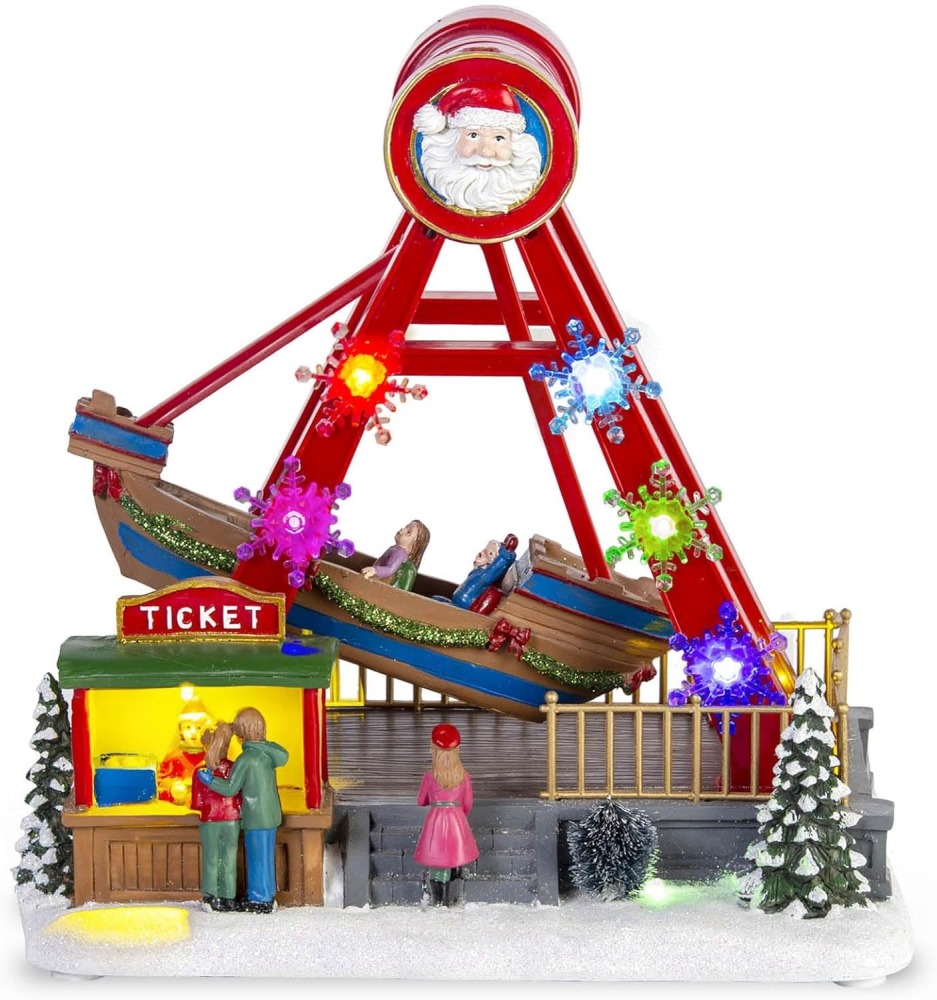 innodept12 Christmas Village Collection Santa Ship Ride, Animated Boat with LED Lights & Music Season Decorations for Village Sets